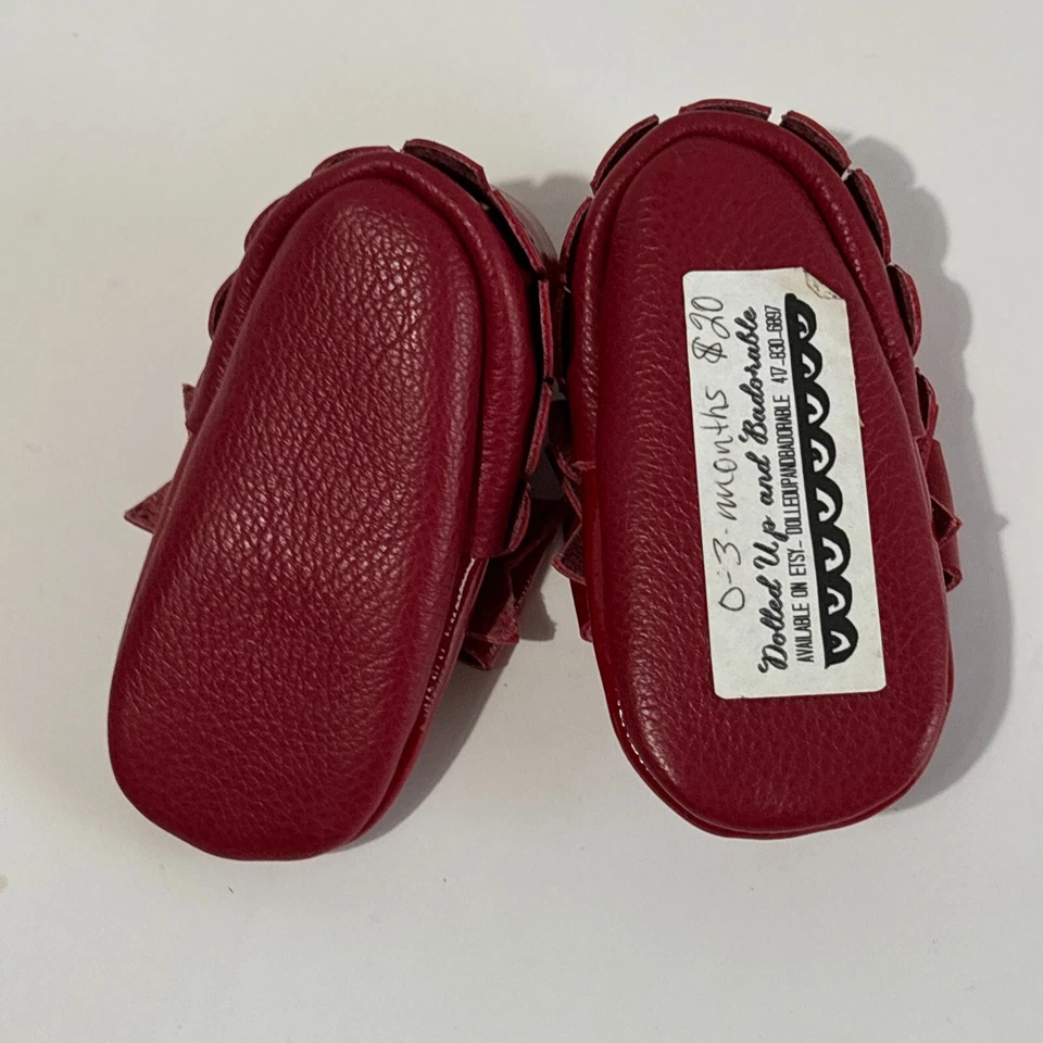 NEW Leather Red Mary Jane Shoe Moccasins Handmade Christmas Dress Baby 4" - Image 4 of 4