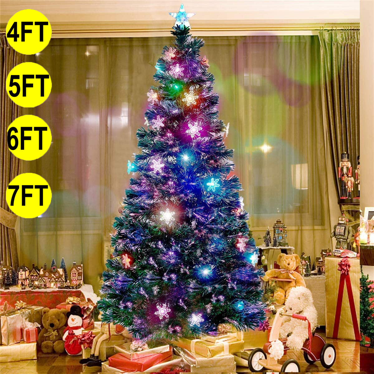 4-7FT Pre-Lit Fiber Optic Christmas Tree w/Multicolor LED