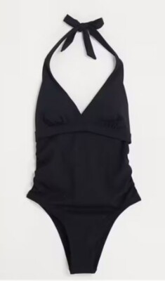 NWT Dorina Atlantic Halter Plunge Neck One Piece Swimsuit Black Maternity 2XL
