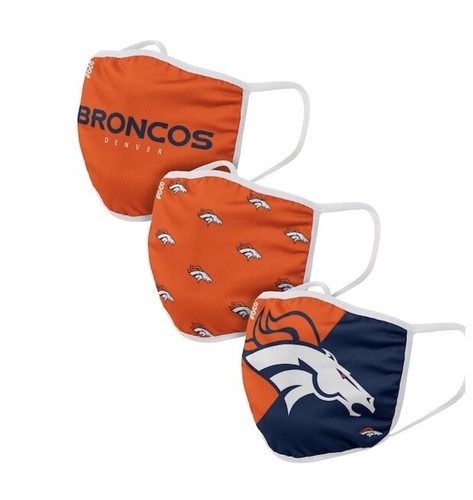 NEW NFL Denver Broncos FOCO Face Masks Adult 3-Pack (Washable & Reusable) - 第 1/8 張圖片