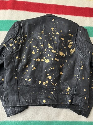 Vintage 80s Punk Hand Paint Splatter Leather Jacket Size