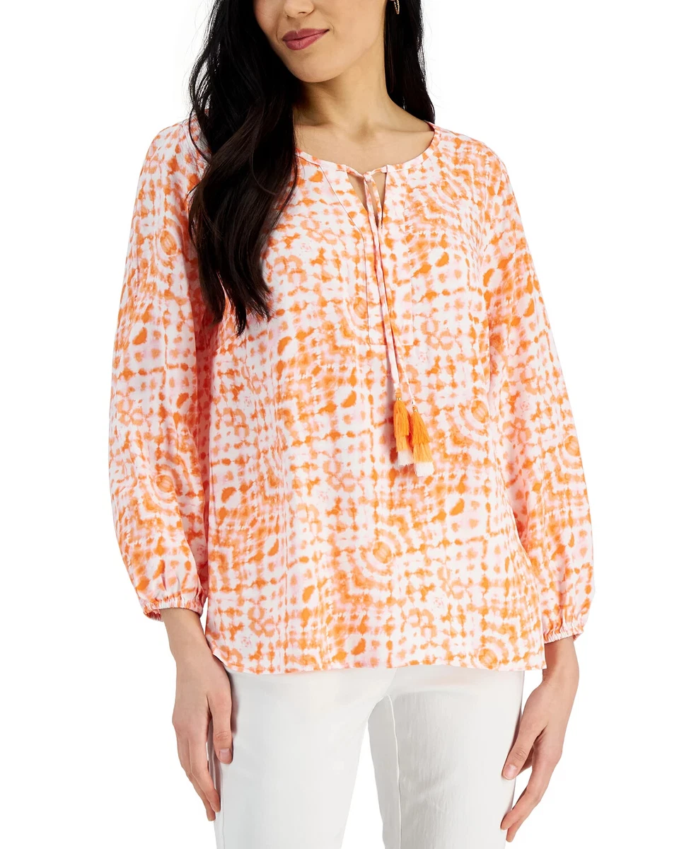 Macy's JM Collection Tie Dye Blouse Island Breeze Orange/White NWT