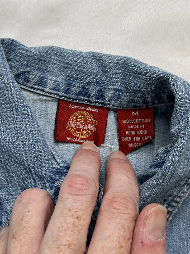 Gap синие джинсы девочек жемчуг Snap джинсовая рубашка синий размер M короткий рукав - Изображение 4 из 4