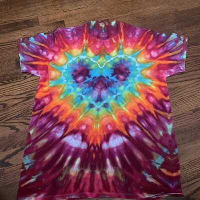 Blue Heart Design On Tie Dye Pattern  Shirt  Size XL  Polyester  Light Feel