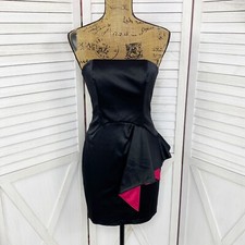 Moa Moa Strapless Party Dress Black Womens Small Pink Colorblock Ruffle Mini