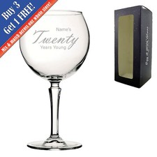 Personalised Engraved 20th Birthday Hudson Gin Glass, Years Young Handwritten