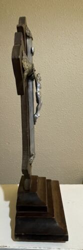 FRENCH ANTIQUE DATED 1929 ALTAR FREE STANDING CROSS CRUCIFIX - Picture 5 of 13
