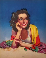 Shirley, Vintage 1930s Zoe Mozert Pin-Up Art Print, Vibrant Brunette Beauty
