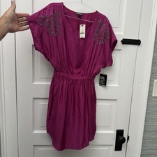 Express Dress Womens XS Magenta Studded Dolman Sleeve Blouson Mini Pockets NWT