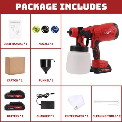 With 2 Batteries High Pressure Cordless Paint Sprayer Electric HVLP Spray Gun US