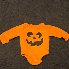 Halloween Unisex Baby 0-3M Orange Jack-O-Lantern Graphic Long Sleeve Cotton Snap