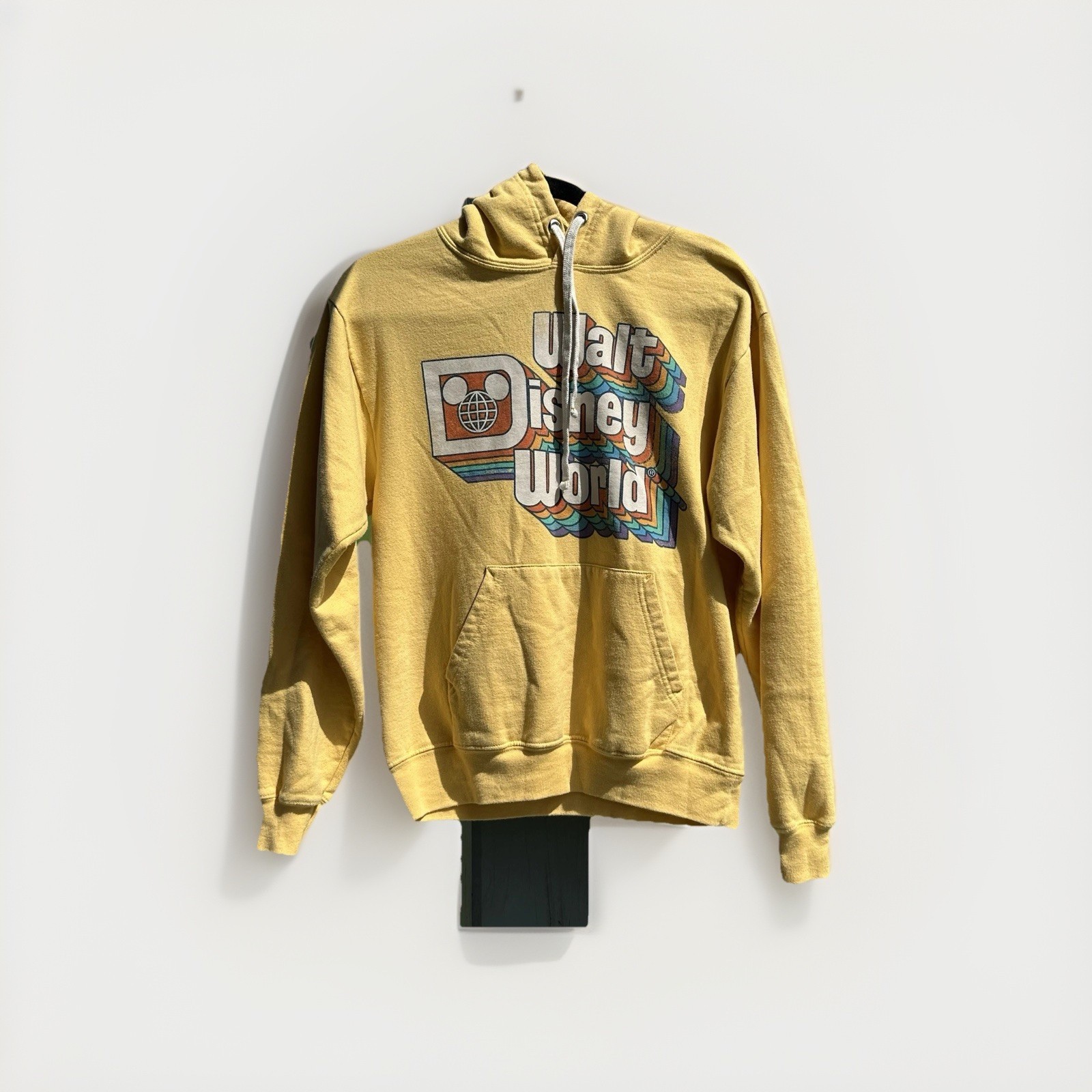 Walt Disney World Hoodie Yellow Retro Logo Sweatshirt Adult Size S Pullover