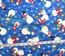 1 3/4 yd 100% Cotton Fabric by Fabric Traditions, Blue with Snowmen All Over