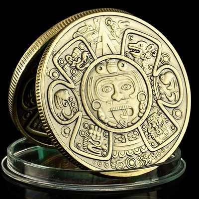 Aztec Ancient bronze Mysterious Collectible Craft Gift Mexico Mayan Commemorativ