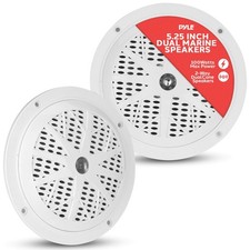 Pyle 5.25 Inch Dual Marine Speakers - 2 Way Waterproof and One Size, White