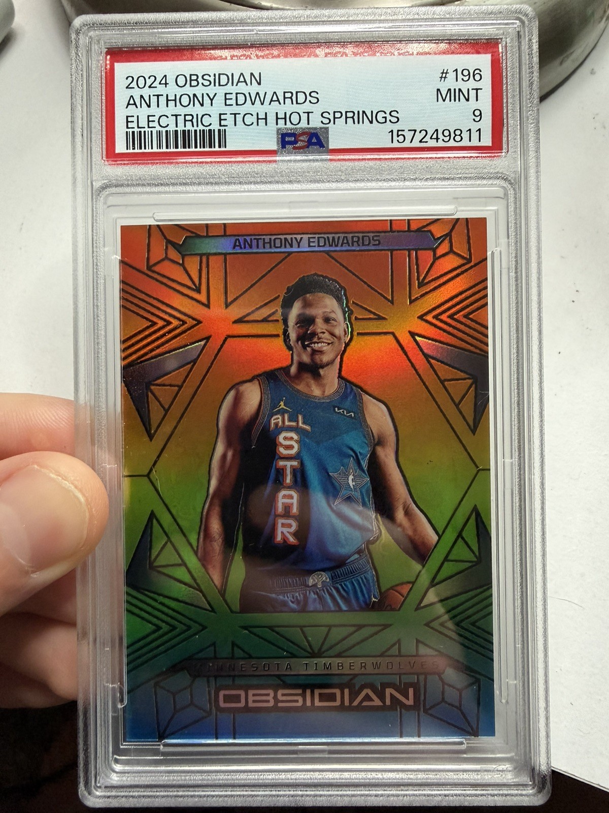 2024-25 Panini Obsidian Anthony Edwards Electric Etch Hot Springs /15 PSA 9