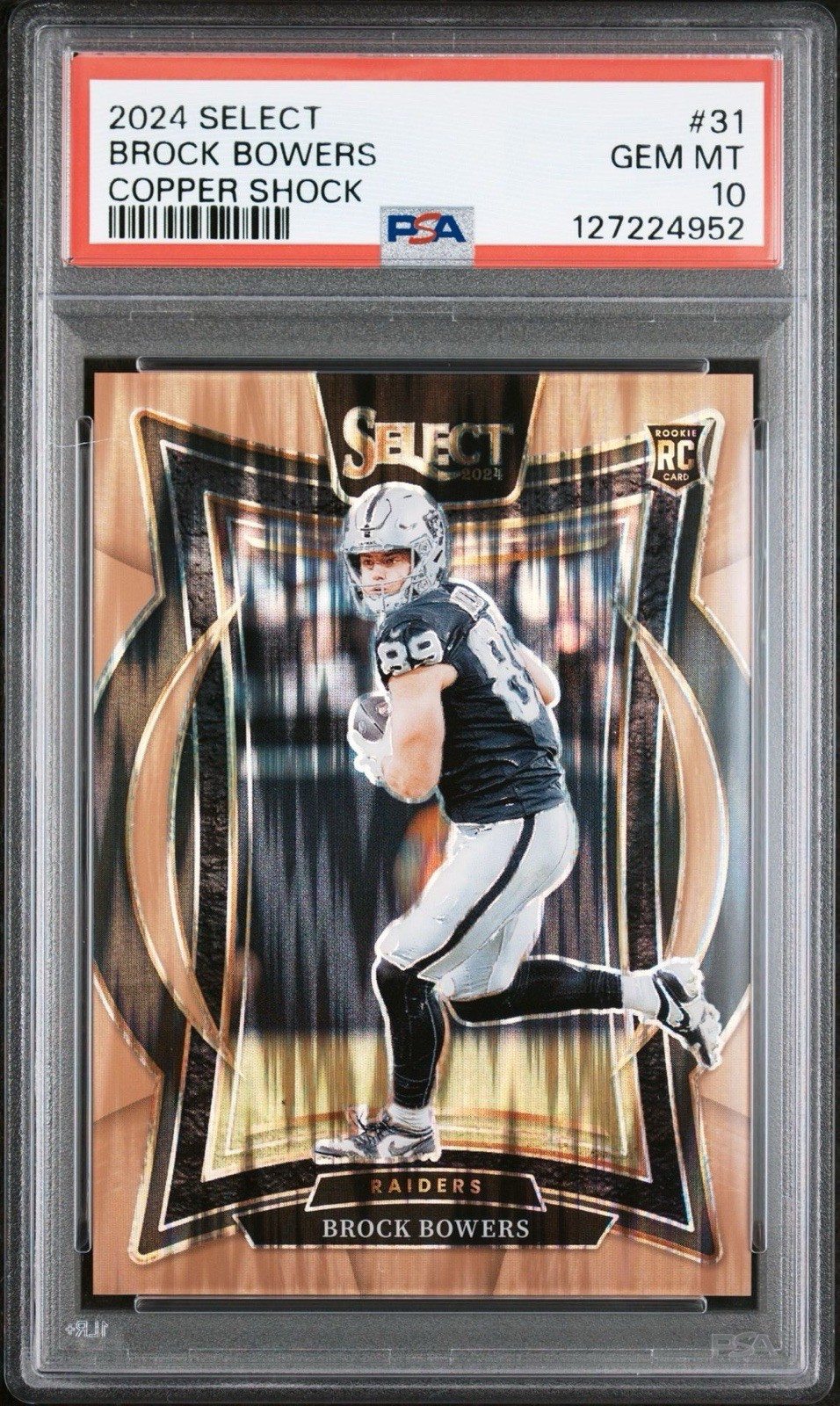 2024 Select #31 Brock Bowers PSA 10 Copper Shock Rookie /299 SP - LV Raiders