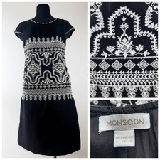 Monsoon Black Embroidered Boho Cotton Dress Size 8 Festival Summer Tunic Party
