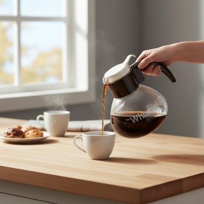 Vintage Gemco ''The Whistler'' Glas Kaffee/Teekanne Karaffe 8 Tassen Made in USA Sehr guter Zustand