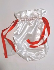 Bridal Wedding White Satin Red Ribbon Drawstring Pouch Bag 15" x 15"