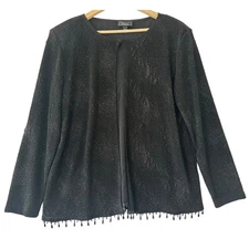 NWT Dressbarn Jacket Topper 14 16 L XL Beaded Fringe Shimmer Holiday