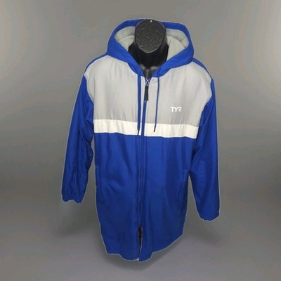 TYR Alliance Podium Parka Swimming Dive Towel Jacket Royal Blue Hooded Men Large