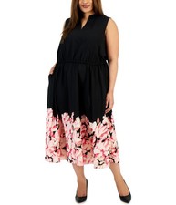 Anne Klein Womens Jenna Border-Hem Elastic-Waist Midi Dress