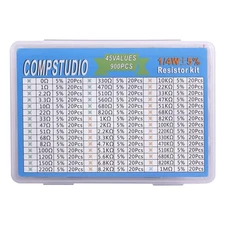 1/4W 5% 45 Values 900Pcs Carbon Film Resistor Kit Resistors Assortment 0 Ohm~...