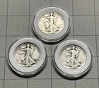 Lot Of 3 Walking Liberty 50 Cents Half Dollars 90% Silver Coins Circulated 36,45