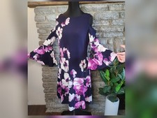 Ralph Lauren Open Shoulder Bell Sleeve Floral Dress Womens 6 Navy Purple Lined
