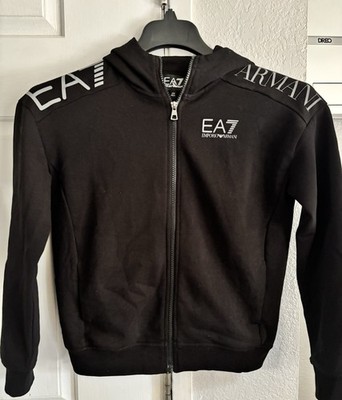 Kids EA7 Emporio Armani Black Hoodie Sweatshirt Zip Up Size 12/M