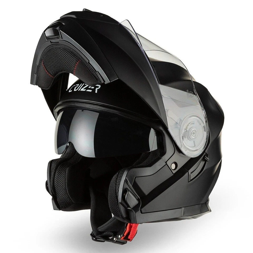 CRUIZER Casco Moto Modulare Doppia Visiera Trasparente Sole Nero Opaco ECE 2206