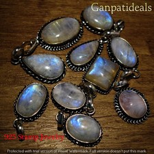 Rainbow Moonstone Gemstone Pendant 100pc Wholesale Lot 925 Silver Plated Jewelry