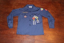 Boy Scouts of America BSA Youth Shirt Blue Medium 10-12 Sewn Patches Long Sleeve