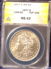 1897-P   MORGAN DOLLAR  *BRILLIANT WHITE* MS-62  VAM-6A  TOP 100  *PITTED EAGLE*