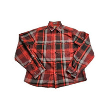 Eddie Bauer Travex Shirt Mens Medium Red Black Plaid Button Up Flannel Travel