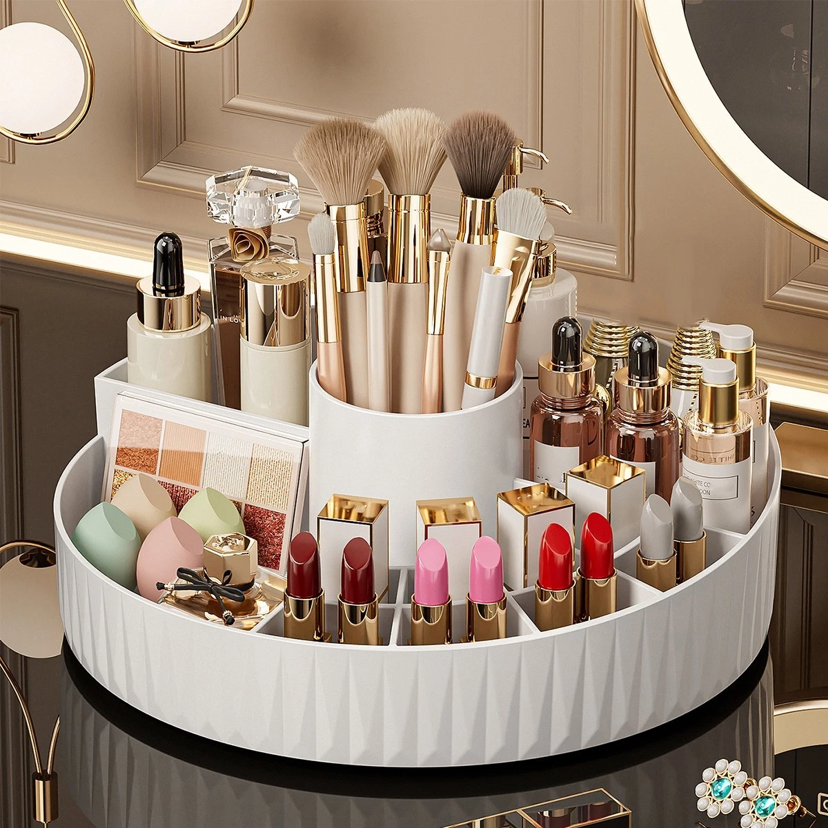 Swivel Cosmetic Holder, Multi Compartment Organizer for Lipsticks, Pencils and...