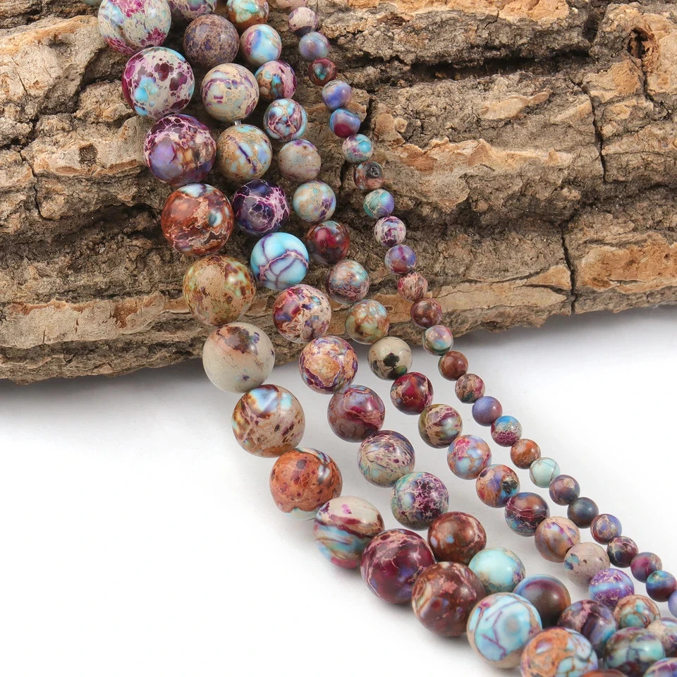 Collar pulsera hágalo usted mismo cuentas de piedra de jaspe coloridas sedimentos marinos cuentas espaciadoras redondas Foto 4 de 4