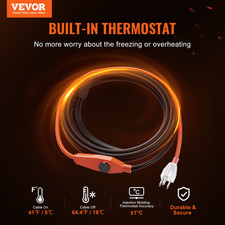 VEVOR Pipe Heating Cable, 3FT 7W/FT Heat Tape for Pipes with Built-in Thermostat