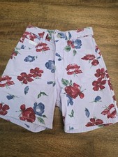 Vintage Guess Kids High Waist Jean Shorts Size 6 Lilac Floral 100 Cotton