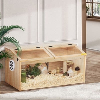 COZIWOW Wooden Hamster Cage Oblique Hamster Hutch Hideout Visible Acrylic Boards