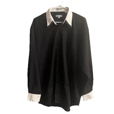 Vintage Pavo Button Dress Shirt Sz L 16-16.5 Black White Collar Old Money
