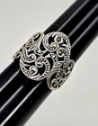 Sterling Silver Art Deco Marcasite Statement Ring Filigree Sz 7 1/4 Vintage EUC