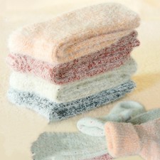Women Wool Crew Warm Thermal Thick Solid Heavy Fuzzy Color Winter Socks 6 Pairs