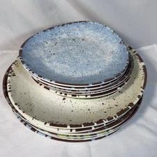 Melamine Speckled Plates Set of 14 | 10” & 8” | Blue Green Ivory Gray
