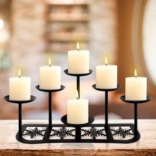 Fireplace Candelabra Candle Holder Matte Black Metal Candleholder with 6 Cand...
