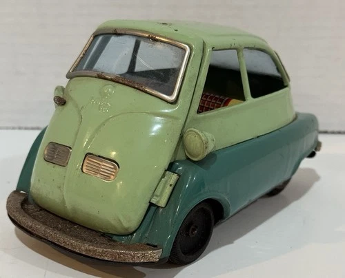 Vintage 1960’s Bandai Japan 2 Tone Green Isetta BMW Tin Toy Car