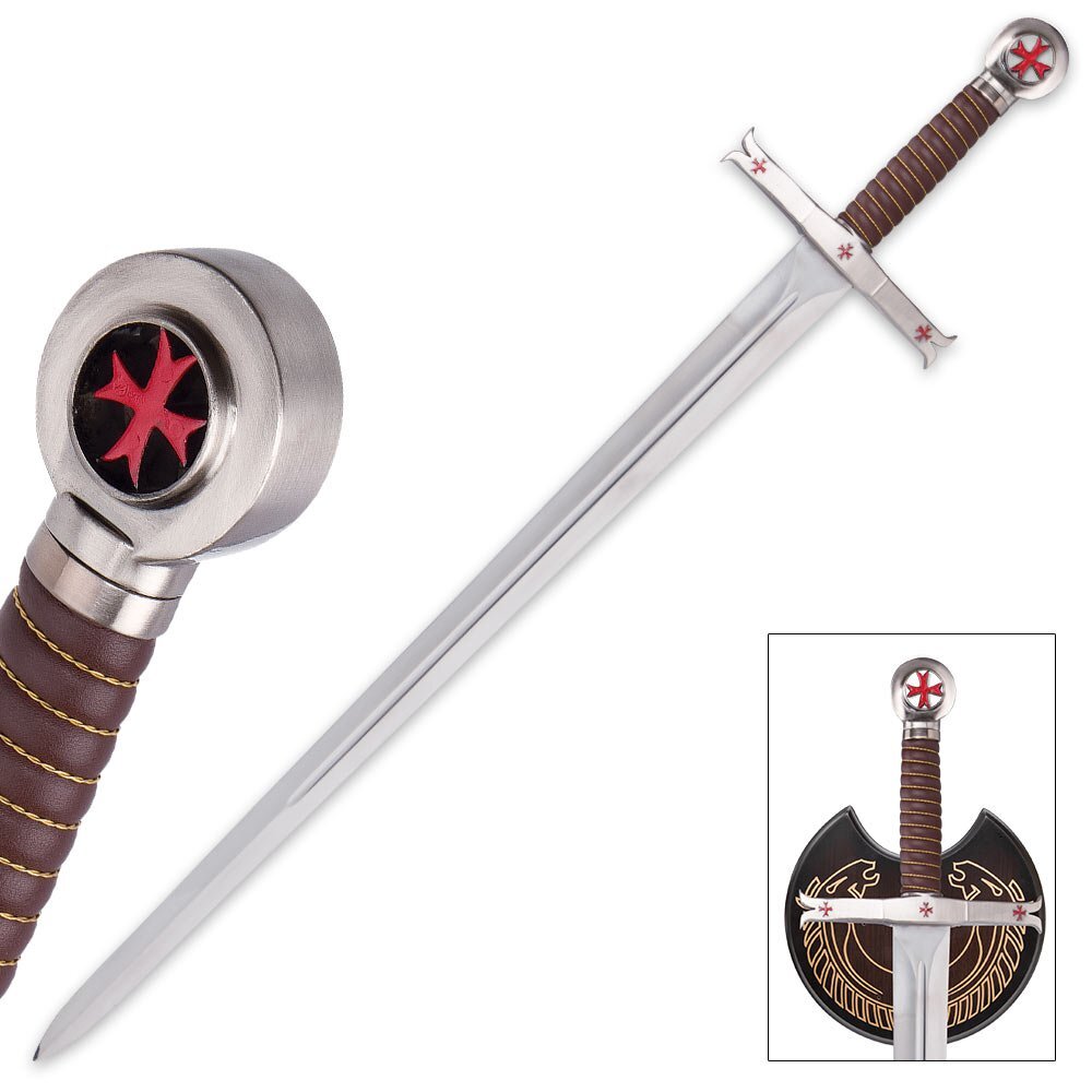 Legends in Steel Crusader Knights Templar Sword with Wooden Display Plaque-image