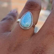 Larimar Solid 925 Sterling Silver Beautiful Statement Lovely Ring All Size M1183