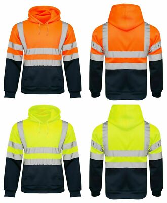 MENS HI VIZ HIGH VISIBILITY JACKET PULLOVER HOODIE WORK HOODED FLEECE ...